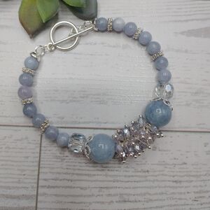New Hand Crafted Aquamarine Cluster Beaded Bracelet